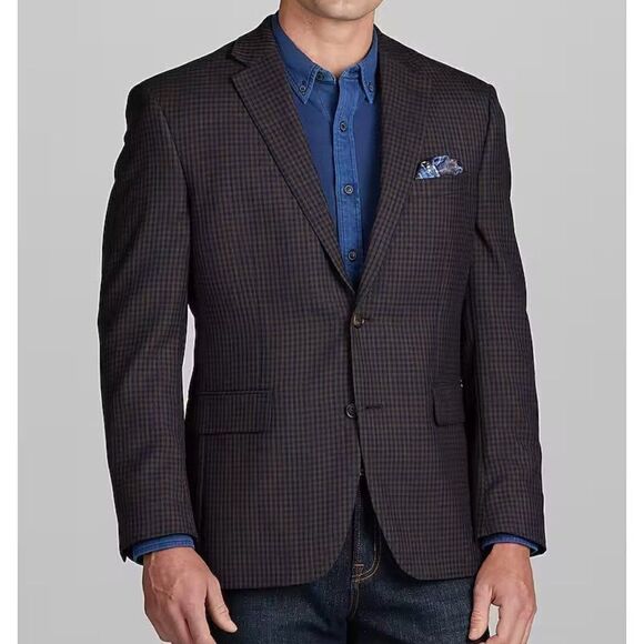 44L JOS A BANK Executive Men's Blazer Traditional Fit Check SportCoat C121055 - Picture 1 of 6